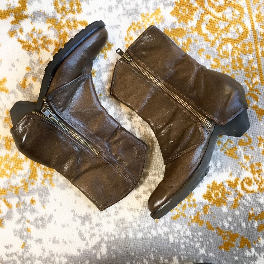 ASH Moto Leather Booties Ankle Boots 9 Zip Cuff